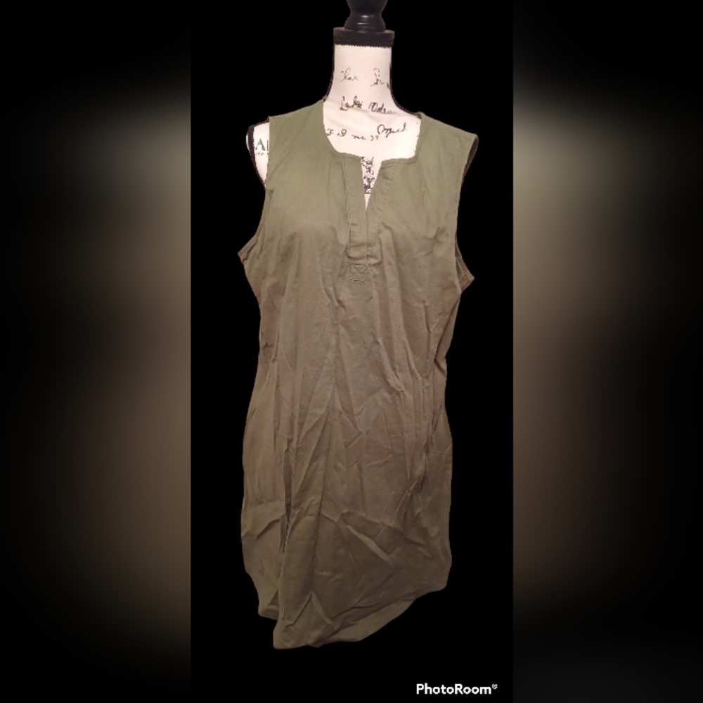 Time and Tru Dress Olive Green Lined Sleeveless New Cotton Linen
